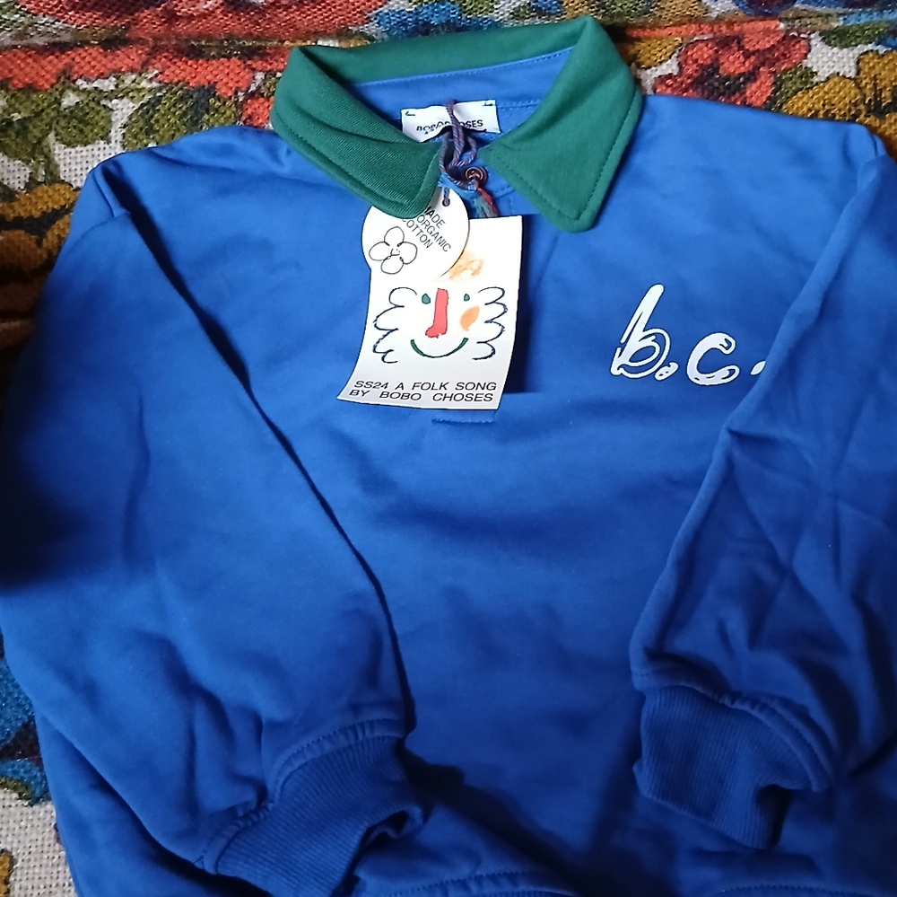 Bobo Choses Blue Top with Green Collar